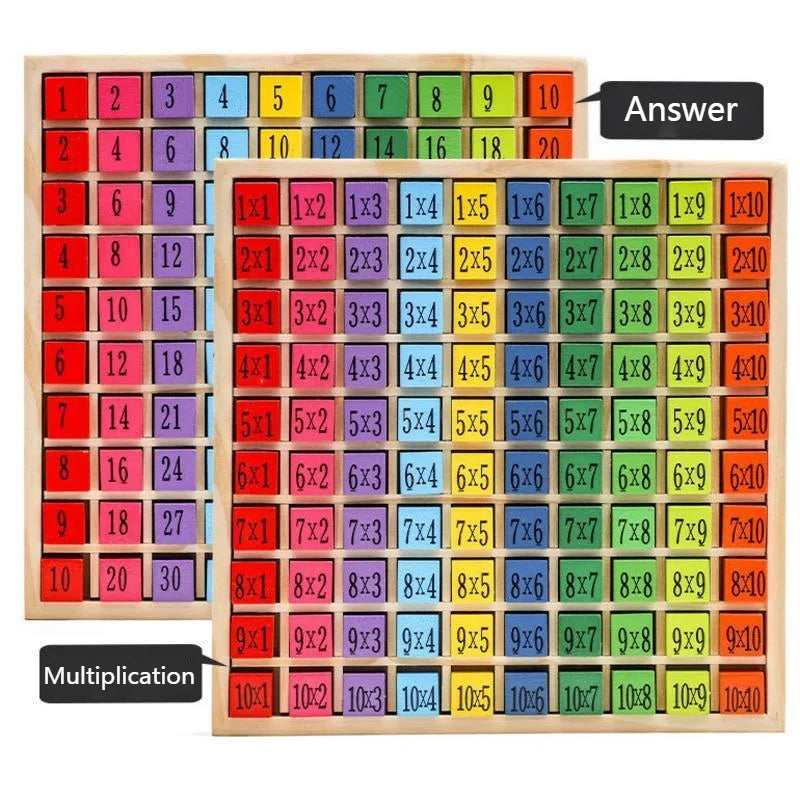 Brinquedo Educativo Montessori de Madeira - Tabela de Multiplicação para Crianças