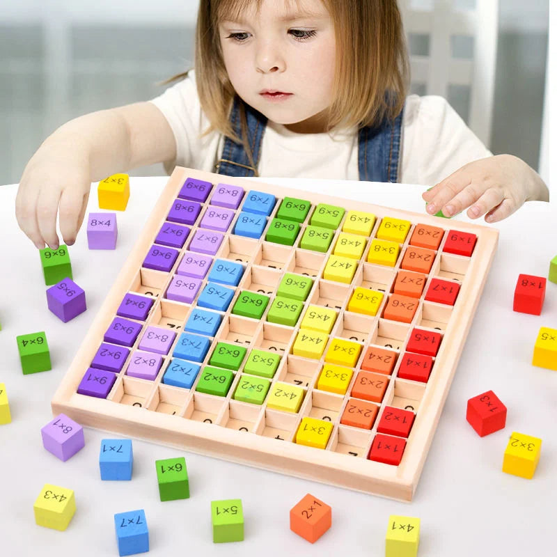 Brinquedo Educativo Montessori de Madeira - Tabela de Multiplicação para Crianças