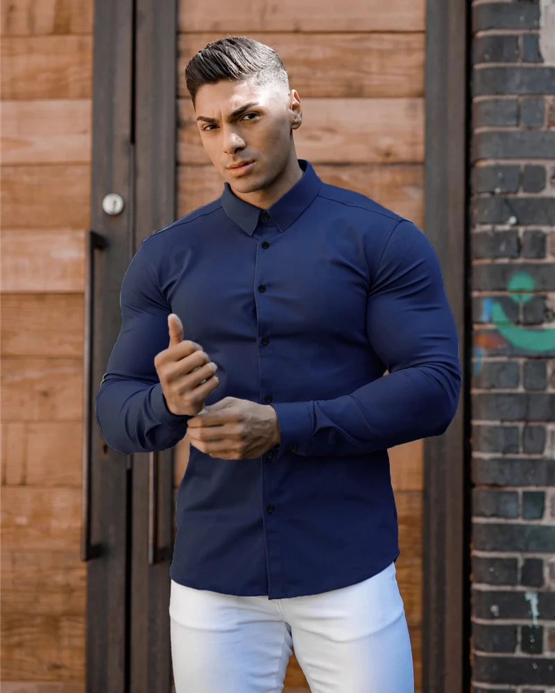 Camisa Masculina de Manga Longa Slim Fit  - Estilo Casual e Social