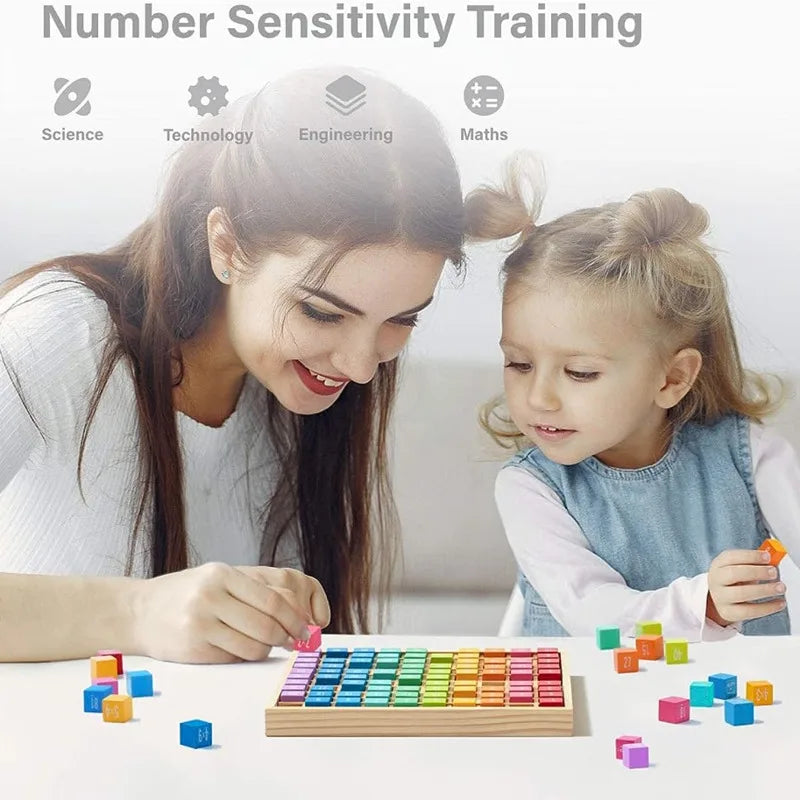 Brinquedo Educativo Montessori de Madeira - Tabela de Multiplicação para Crianças