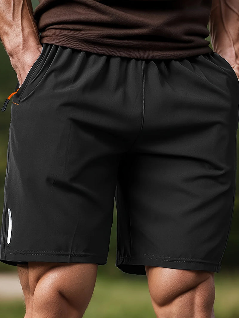 Shorts Masculinos de Secagem Rápida com Cintura Elástica e Bolsos com Zíper