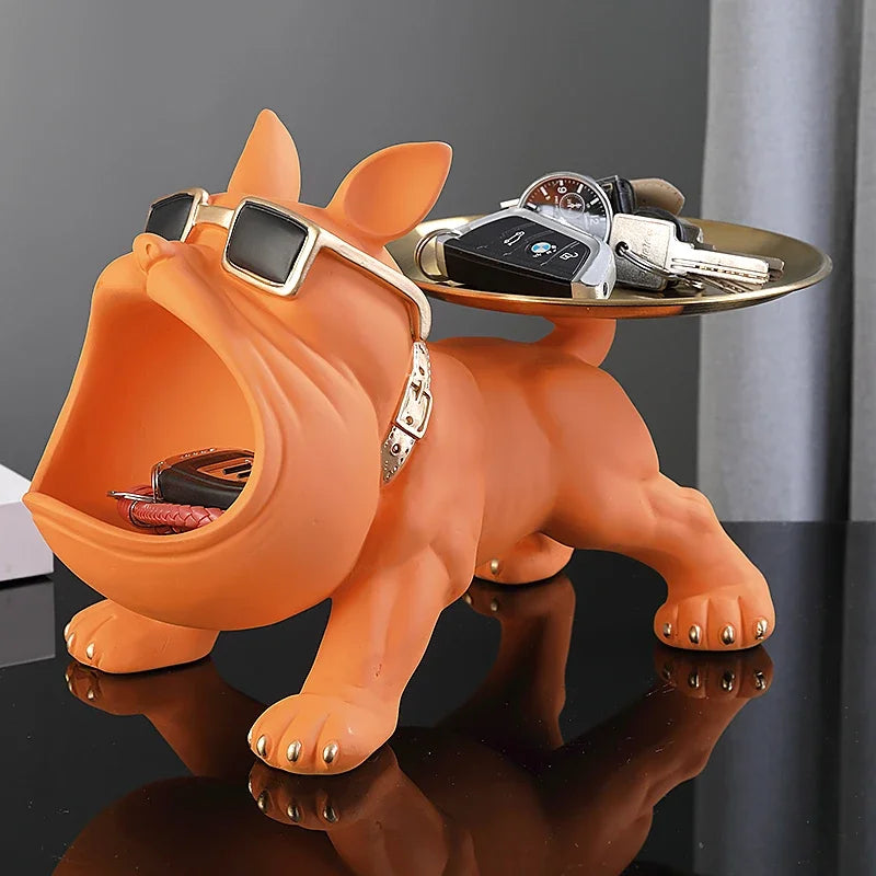 Escultura Decorativa de Bulldog com Caixa de Armazenamento - Ornamento em Resina