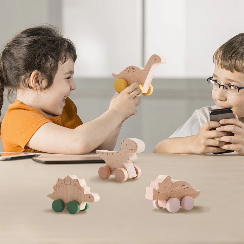 Carro de Madeira para Bebês - Dinossauro de Brinquedo Educativo