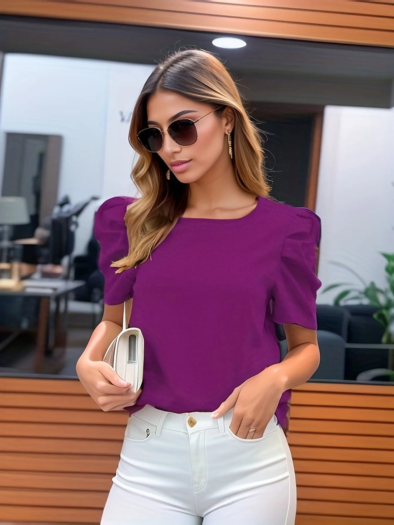 Blusa Elegante com Mangas Franzidas