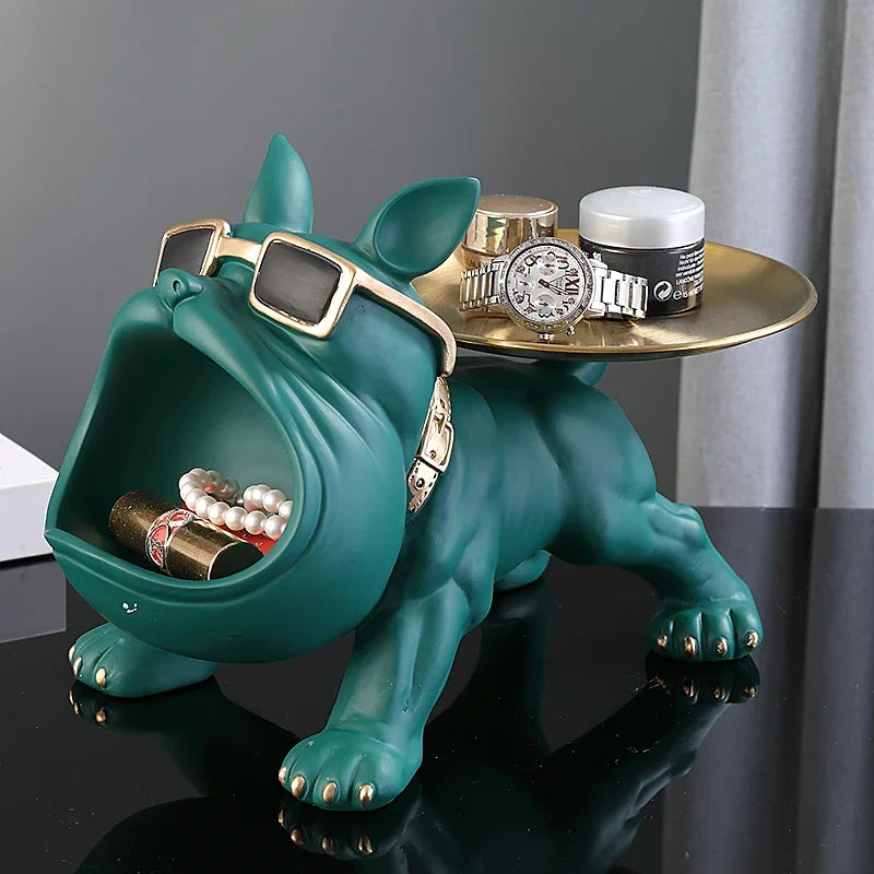 Escultura Decorativa de Bulldog com Caixa de Armazenamento - Ornamento em Resina