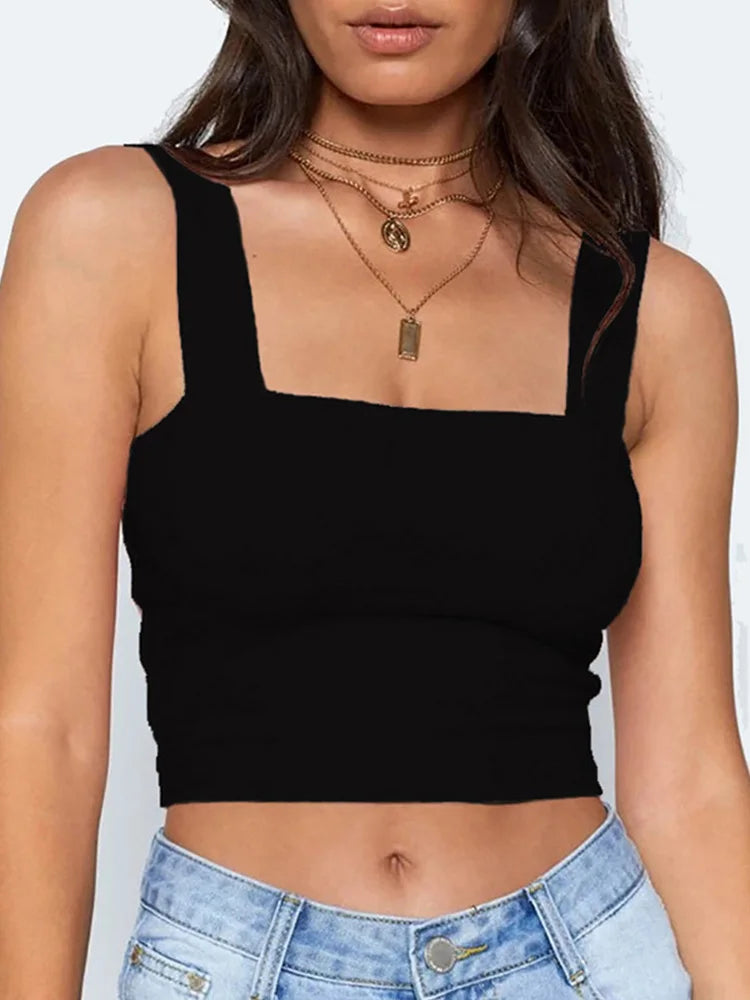 Top Cropped Sem Mangas com Decote Quadrado