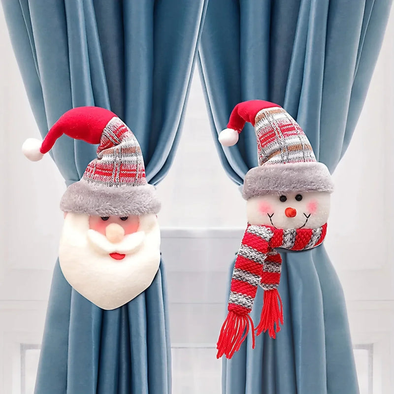 Enfeite de Natal - Presilha para Cortinas com Boneco de Neve, Papail Noel e Rena