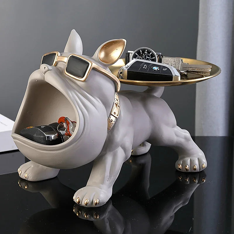 Escultura Decorativa de Bulldog com Caixa de Armazenamento - Ornamento em Resina