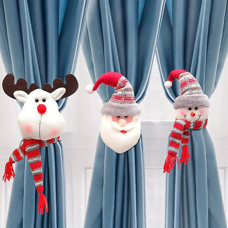 Enfeite de Natal - Presilha para Cortinas com Boneco de Neve, Papail Noel e Rena