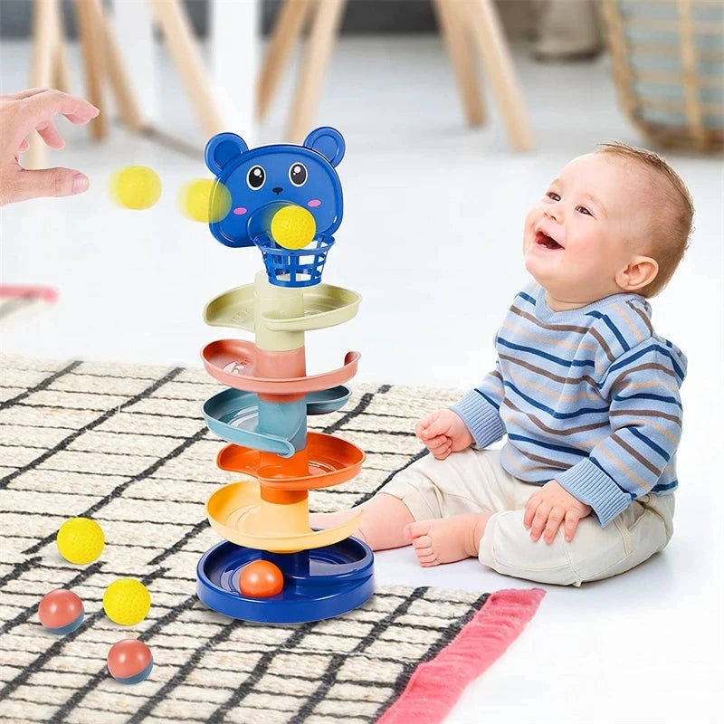 Torre de Bolas Rolantes Montessori - Jogos Educativos para Bebês